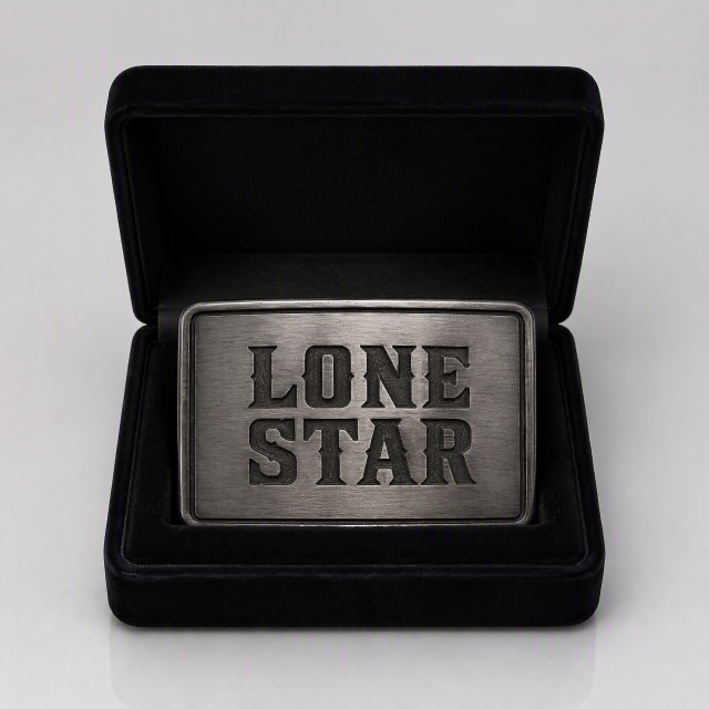 Laser Engraved LONE STAR Belt Buckle Zinc Alloy Custom Text Low MOQ OEM Cowboy Belt Buckle