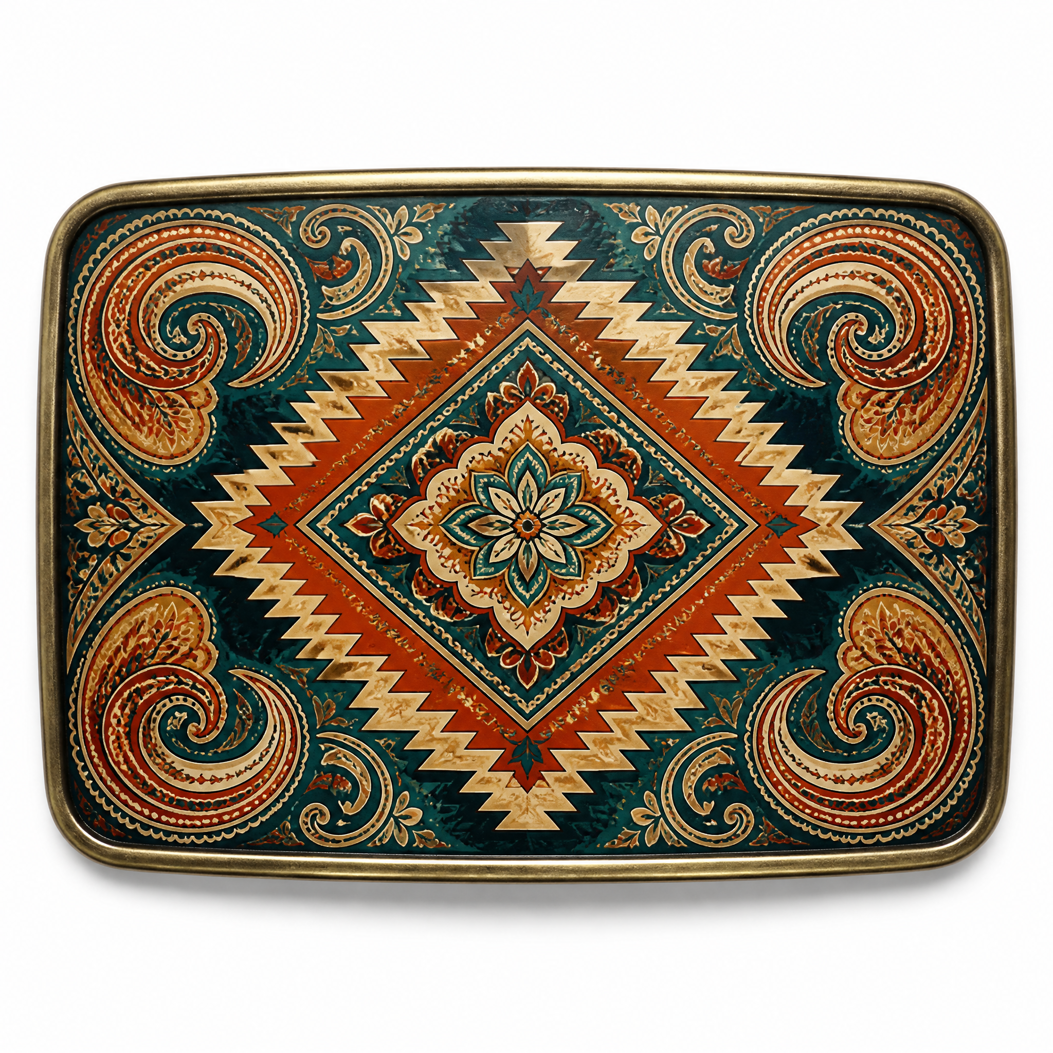 UV Print Geometric Belt Buckle Zinc Alloy Colorful Paisley Custom OEM Cowboy Belt Buckle