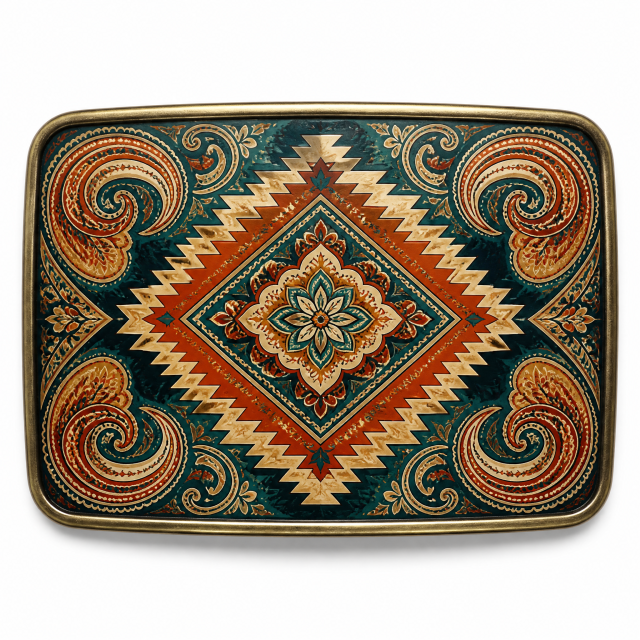 UV Print Geometric Belt Buckle Zinc Alloy Colorful Paisley Custom OEM Cowboy Belt Buckle