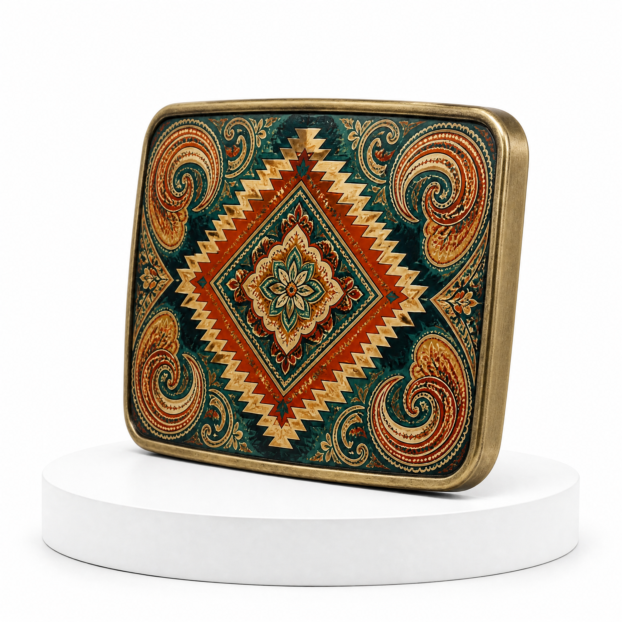 UV Print Geometric Belt Buckle Zinc Alloy Colorful Paisley Custom OEM Cowboy Belt Buckle