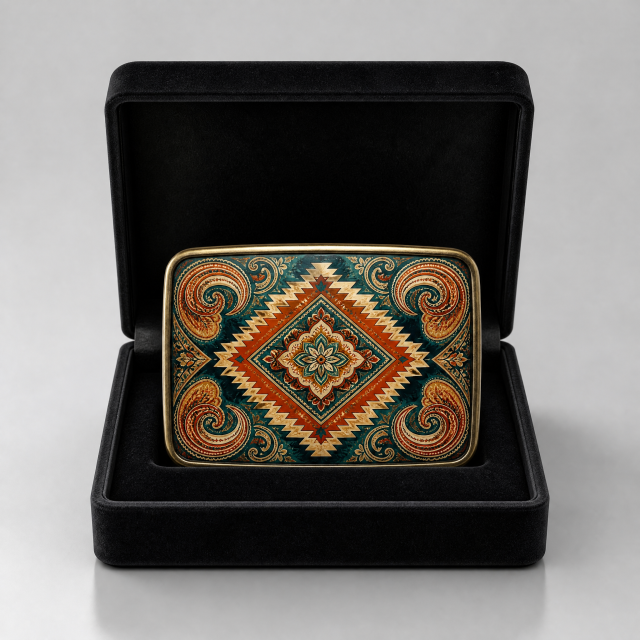 UV Print Geometric Belt Buckle Zinc Alloy Colorful Paisley Custom OEM Cowboy Belt Buckle