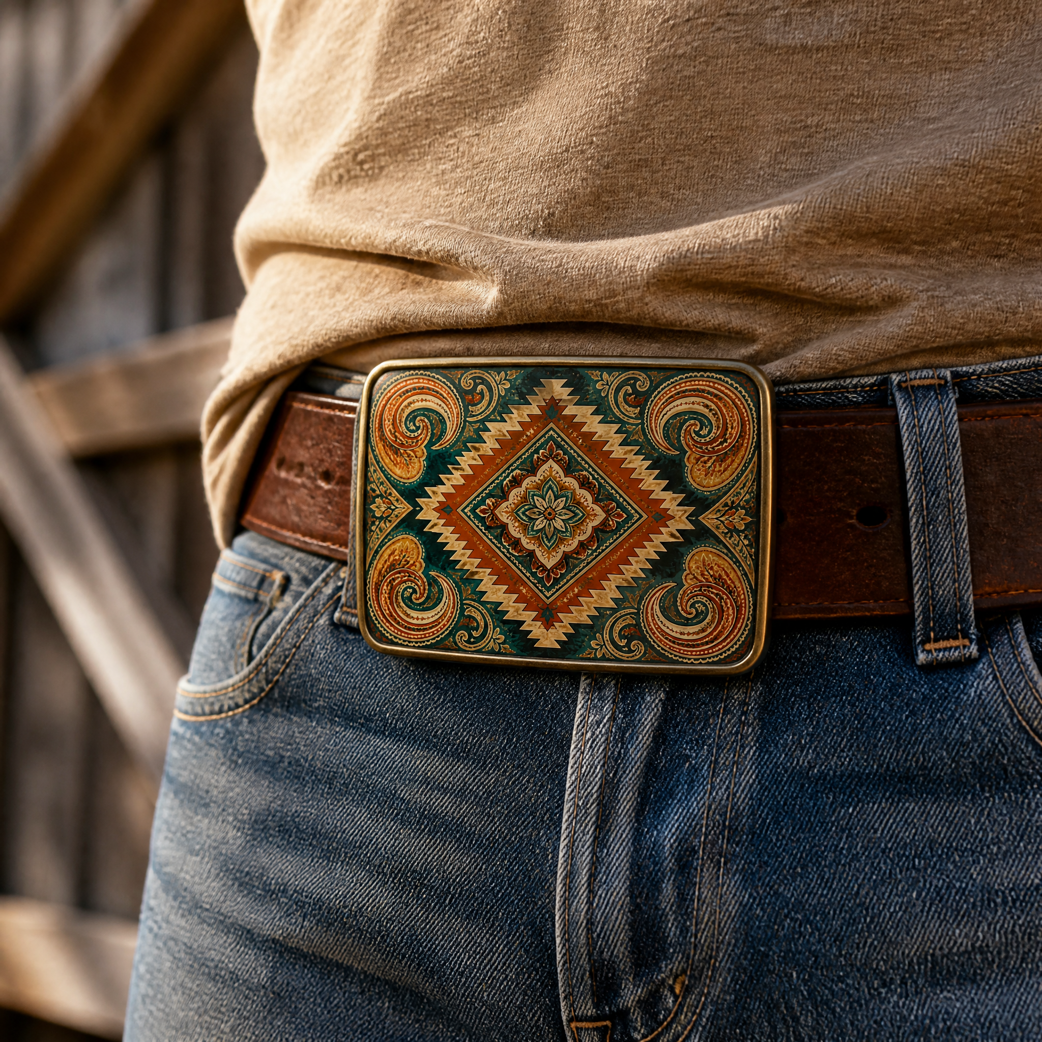 UV Print Geometric Belt Buckle Zinc Alloy Colorful Paisley Custom OEM Cowboy Belt Buckle