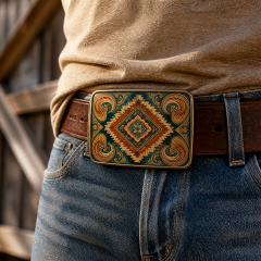 UV Print Geometric Belt Buckle Zinc Alloy Colorful Paisley Custom OEM Cowboy Belt Buckle