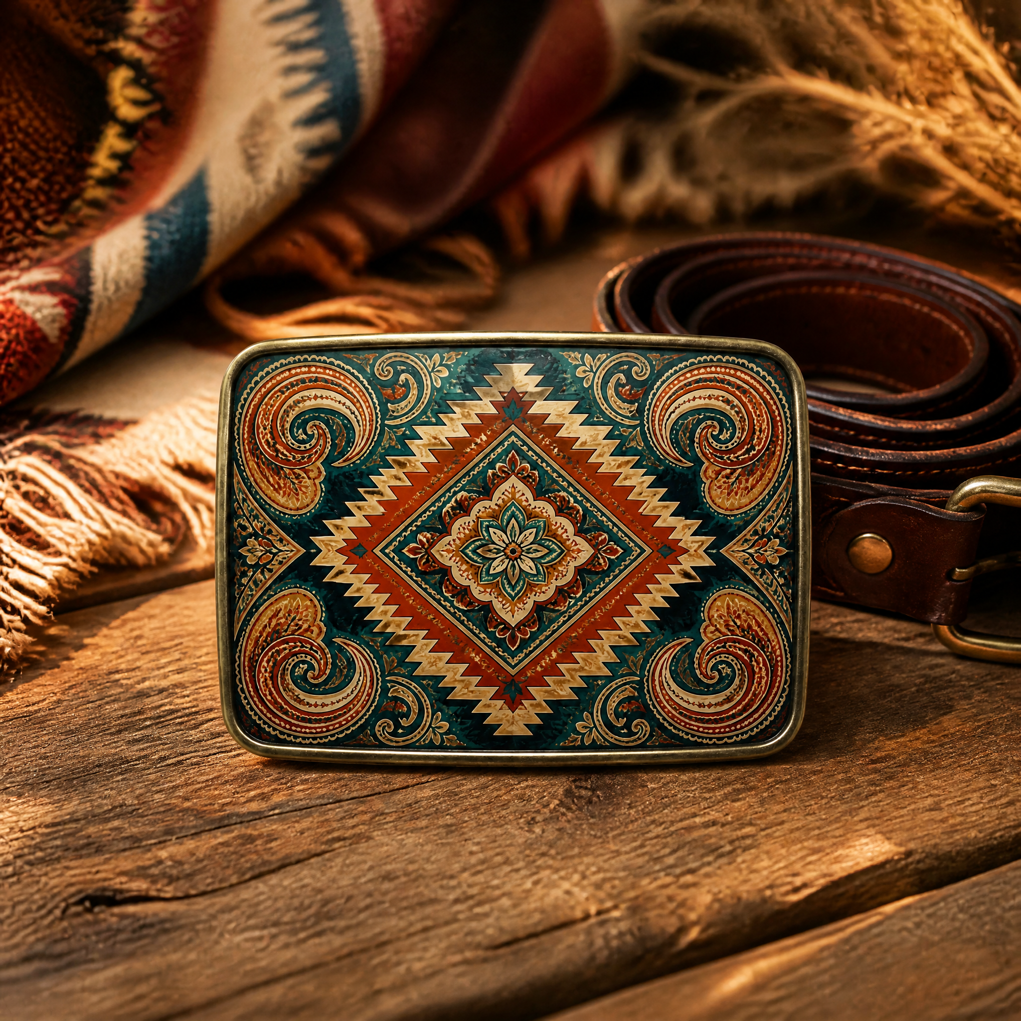 UV Print Geometric Belt Buckle Zinc Alloy Colorful Paisley Custom OEM Cowboy Belt Buckle