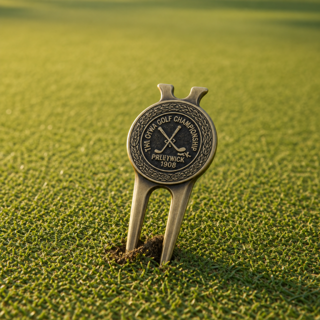 Antique Bronze Golf Divot Tool with Magnetic Ball Marker