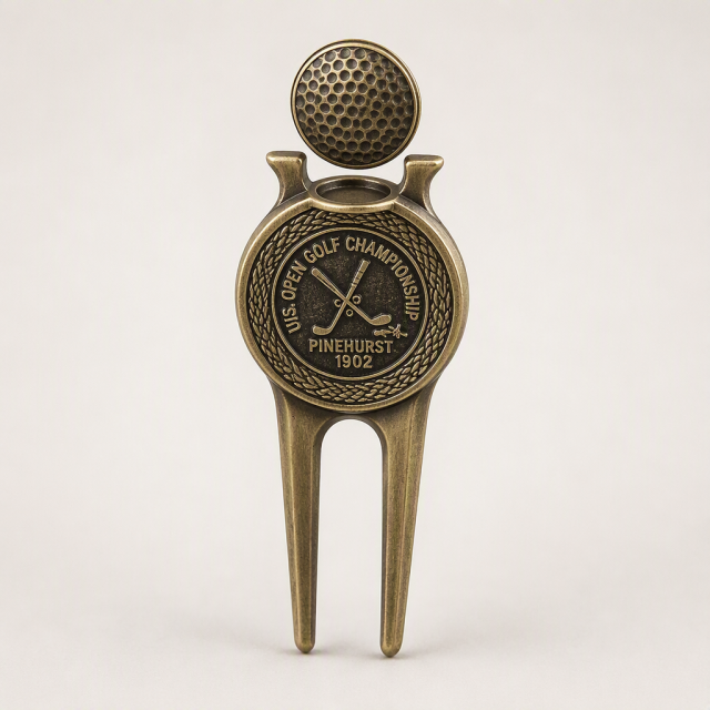 Antique Bronze Golf Divot Tool with Magnetic Ball Marker
