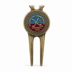 Hard Enamel Golf Divot Tool with Magnetic Ball Marker