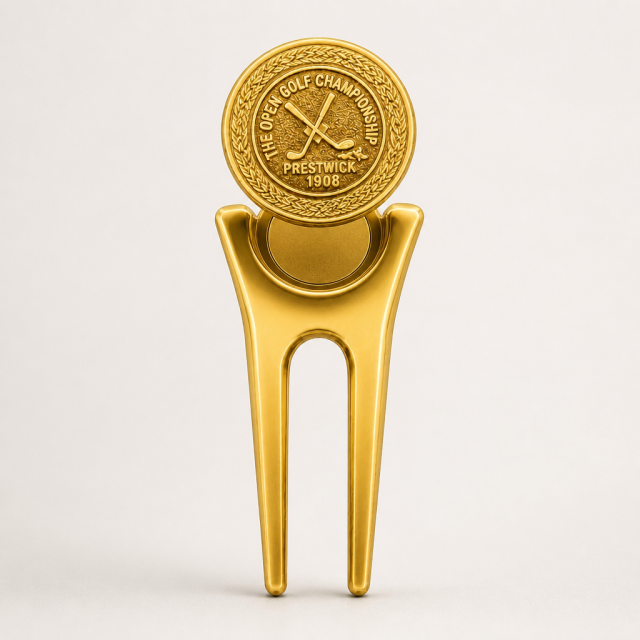 Gold Golf Divot Tool with Magnetic Ball Marker