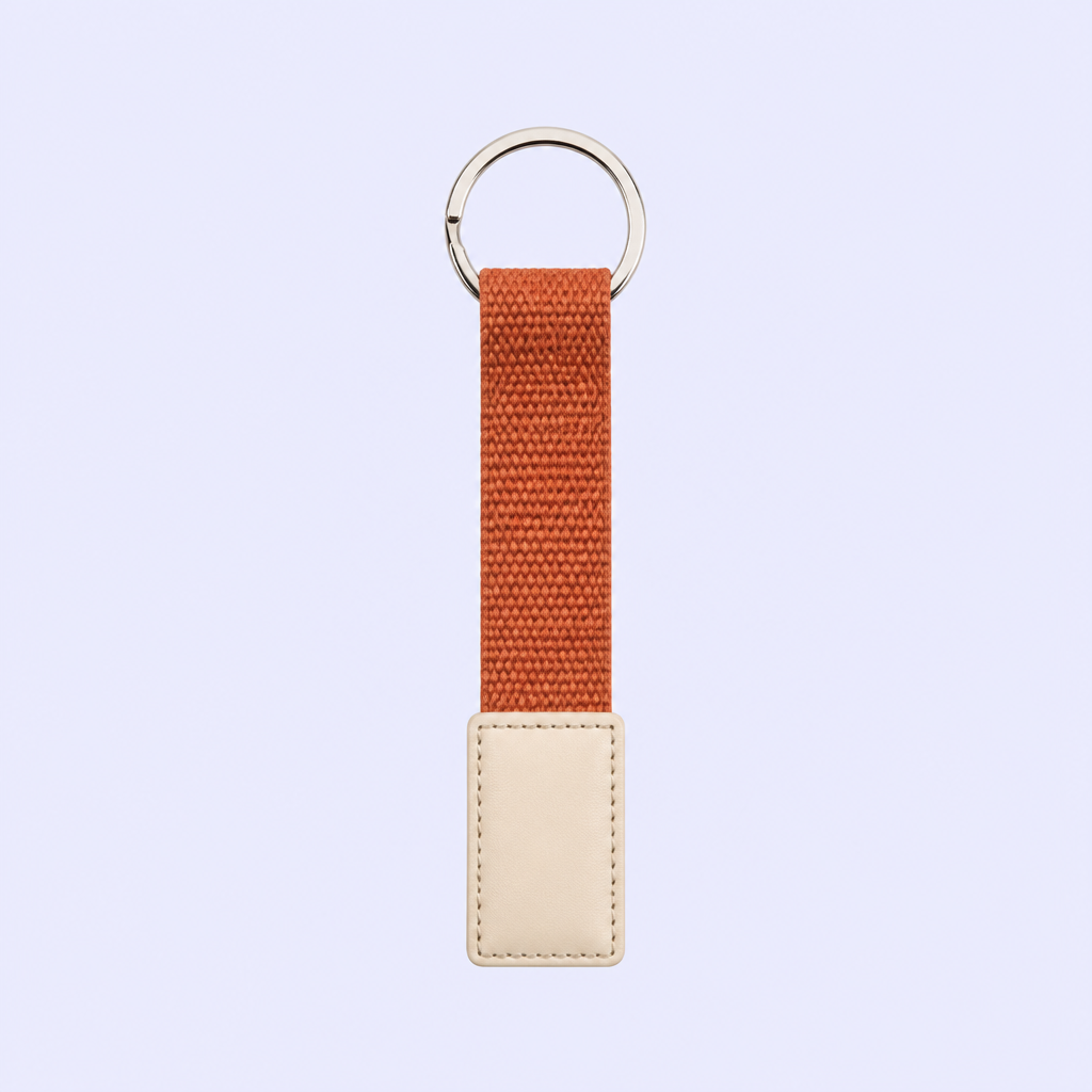 Custom PU Leather Keychain with Woven Webbing Strap - Bulk Wholesale, Logo Personalized