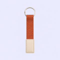 Custom PU Leather Keychain with Woven Webbing Strap - Bulk Wholesale, Logo Personalized