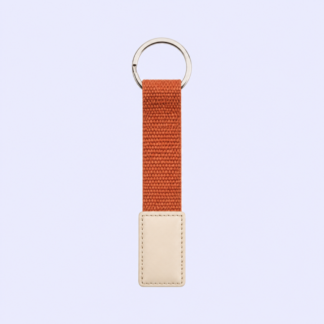 Custom PU Leather Keychain with Woven Webbing Strap - Bulk Wholesale, Logo Personalized