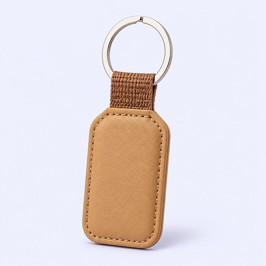 Custom PU Leather Keychain with Woven Webbing Strap - Bulk Wholesale, Logo Personalized