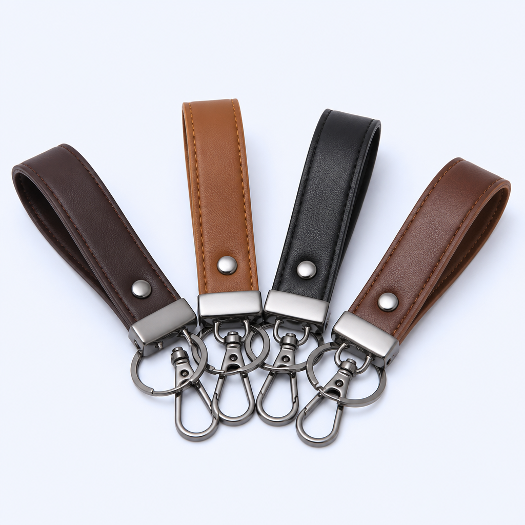Custom PU Leather Wristlet Key Fob - Promotional Bulk Leather Keychain with Logo
