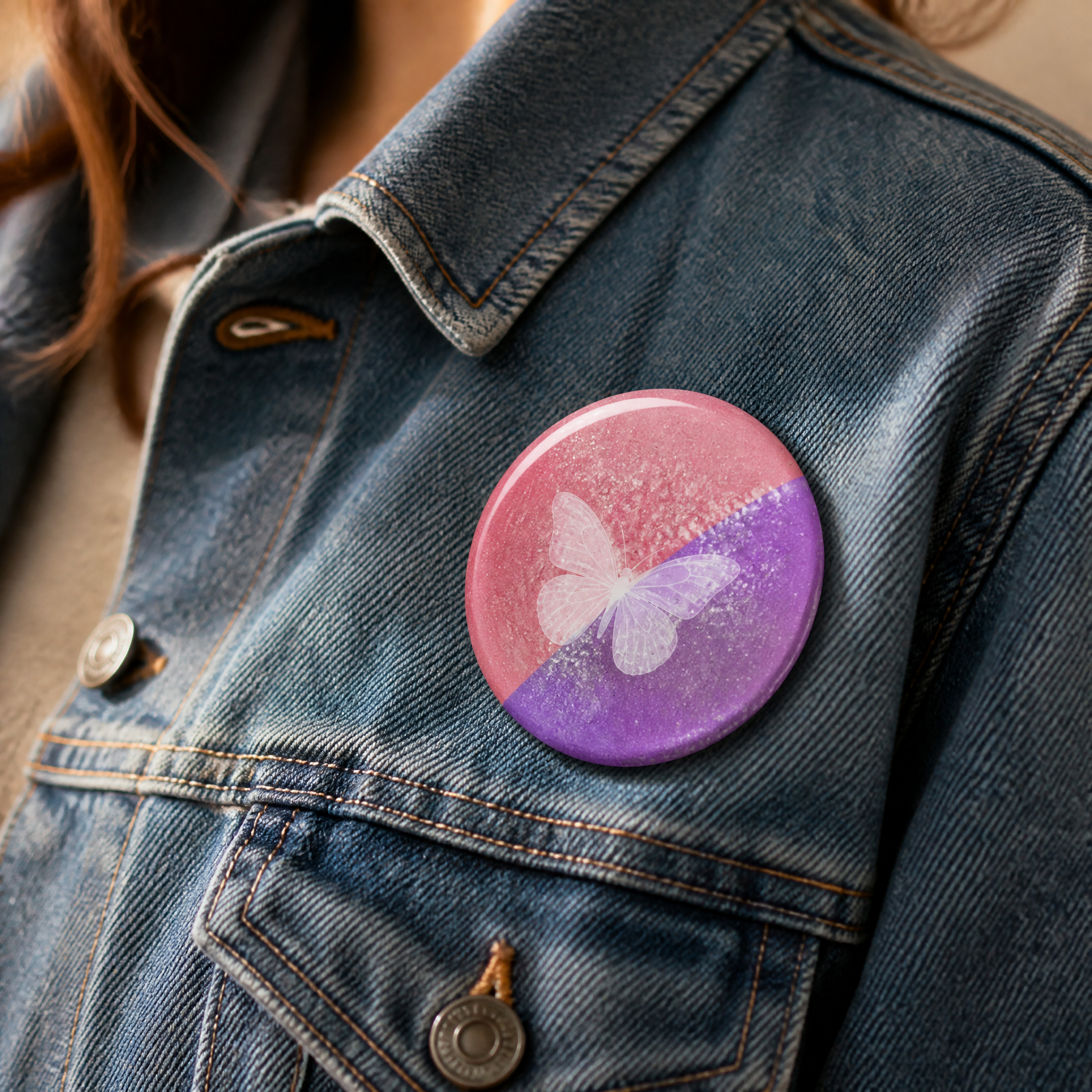 Glitter Print Pin Back Button Badge