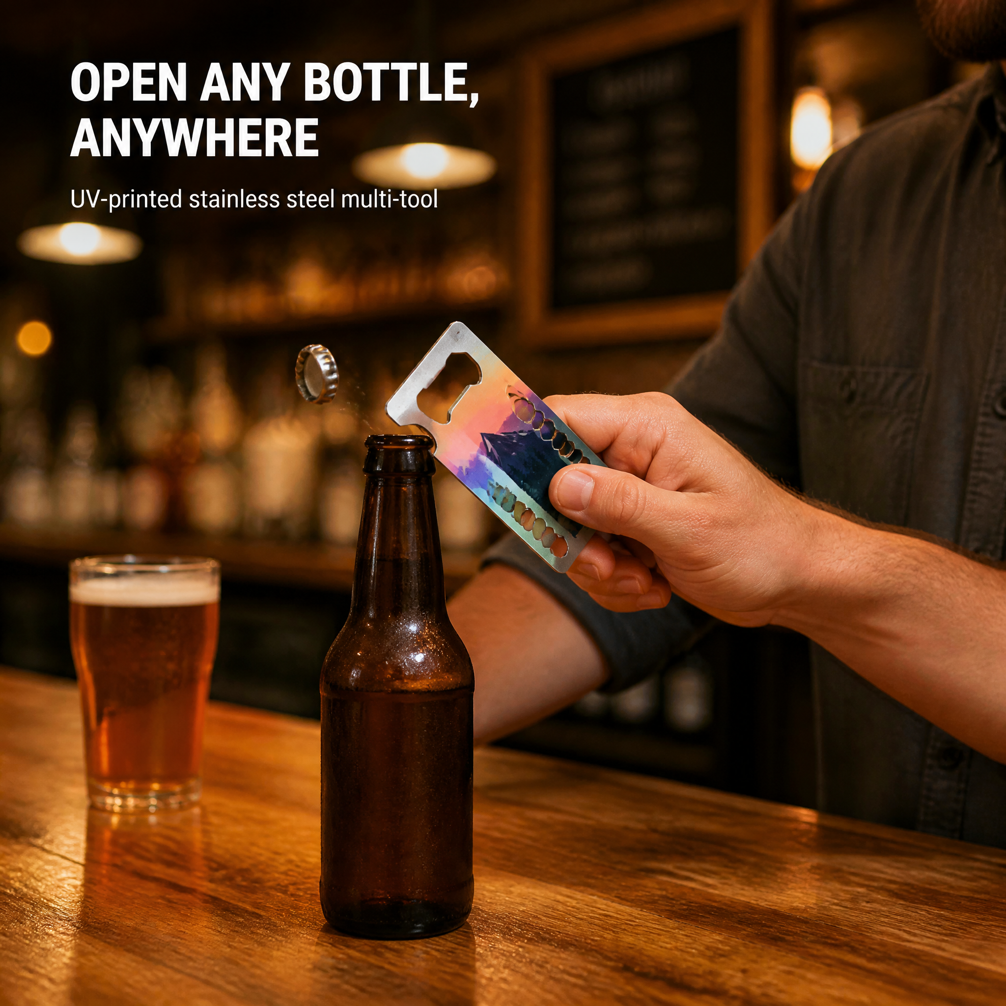 Custom UV Printed Credit Card Bottle Opener & Multi-tool