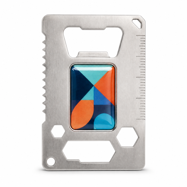 Custom Epoxy Domed Stainless Steel Credit Card Bottle Opener Multi-tool Wholesale