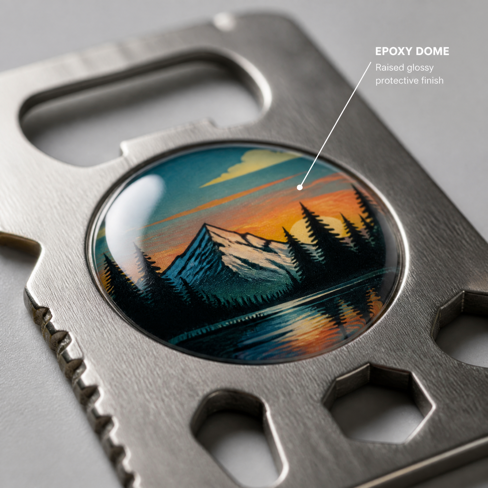 Custom Epoxy Domed Stainless Steel Credit Card Bottle Opener Multi-tool Wholesale