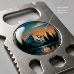 Custom Epoxy Domed Stainless Steel Credit Card Bottle Opener Multi-tool Wholesale
