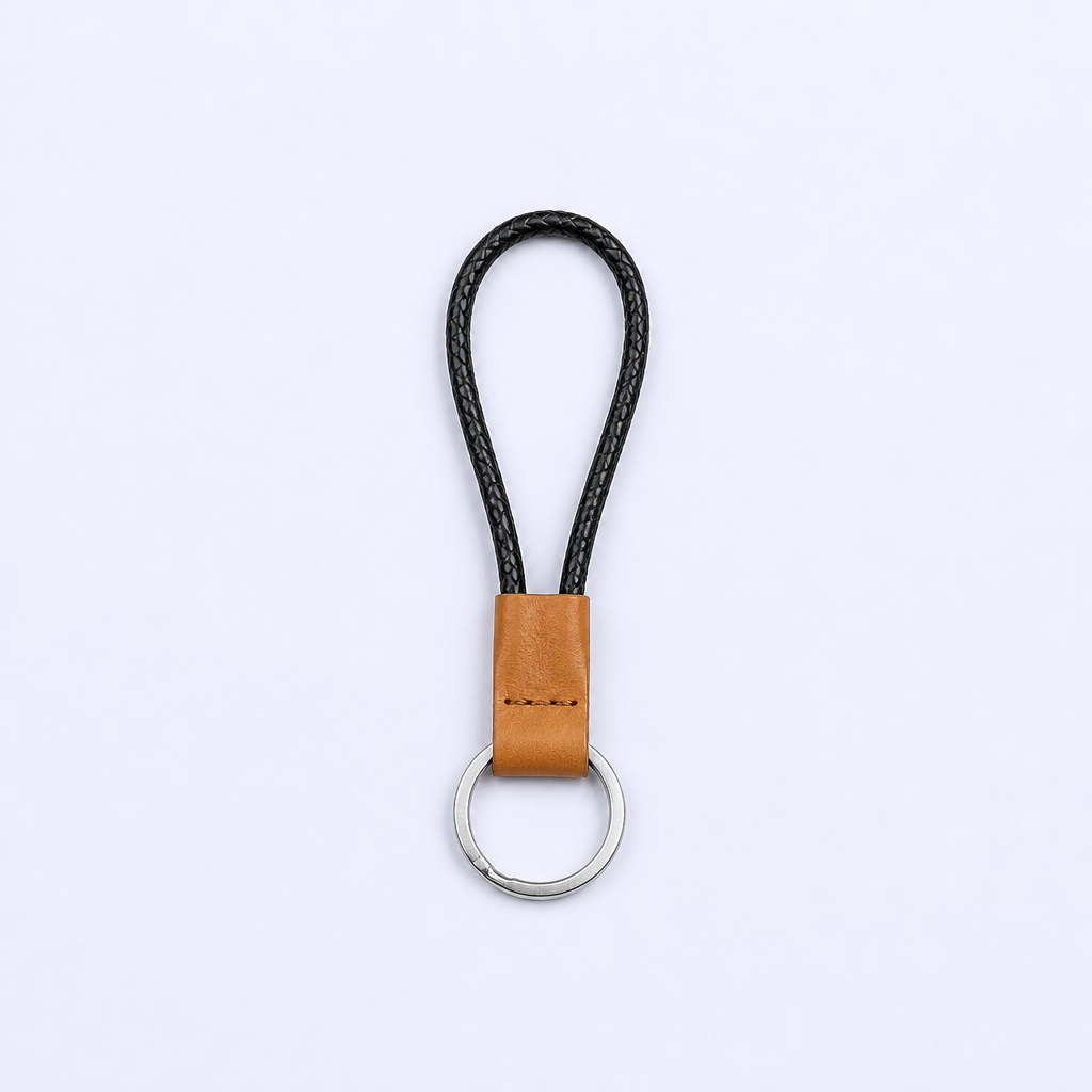 Custom Leather Keychain with Braided Lanyard - Personalized Logo Engraving