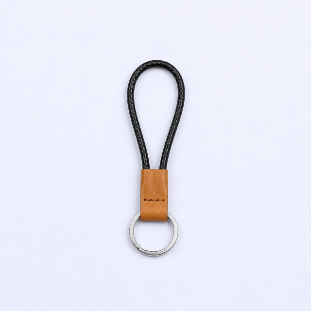 Custom Leather Keychain with Braided Lanyard - Personalized Logo Engraving