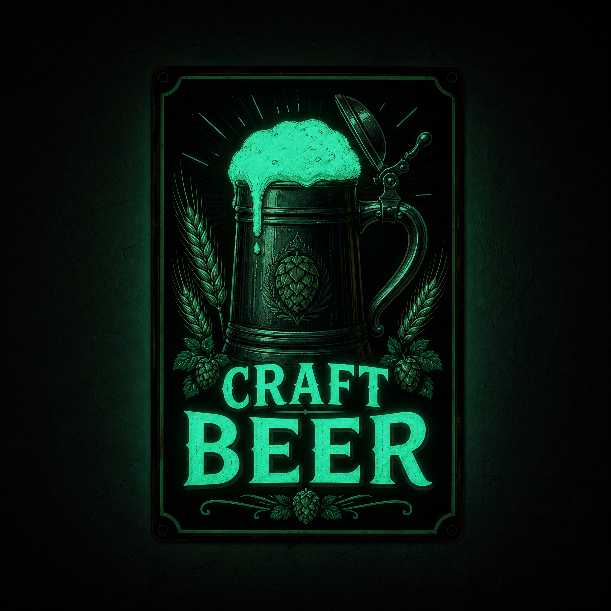 Custom Glow in the Dark Tin Sign 20x30cm Retro Beer Sign Night Glow Wall Decor