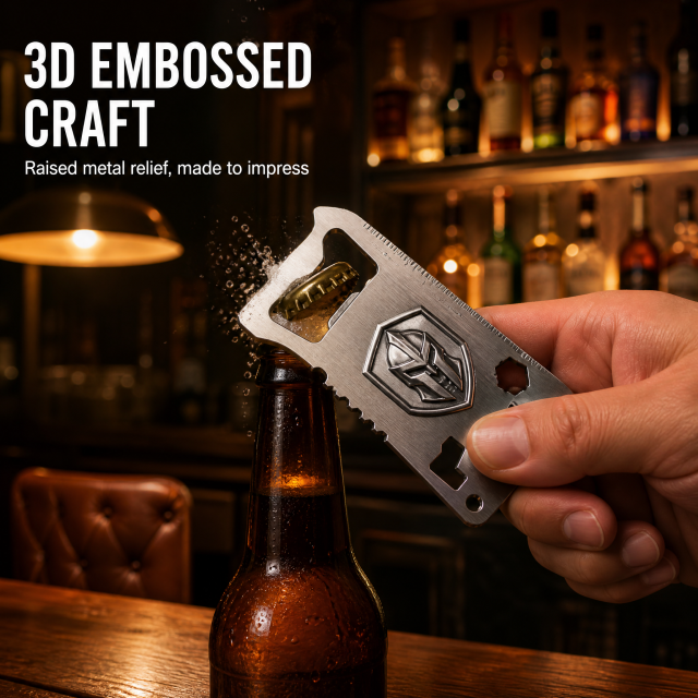 Custom Embossed Stainless Steel Credit Card Bottle Opener Multi-tool Wholesale