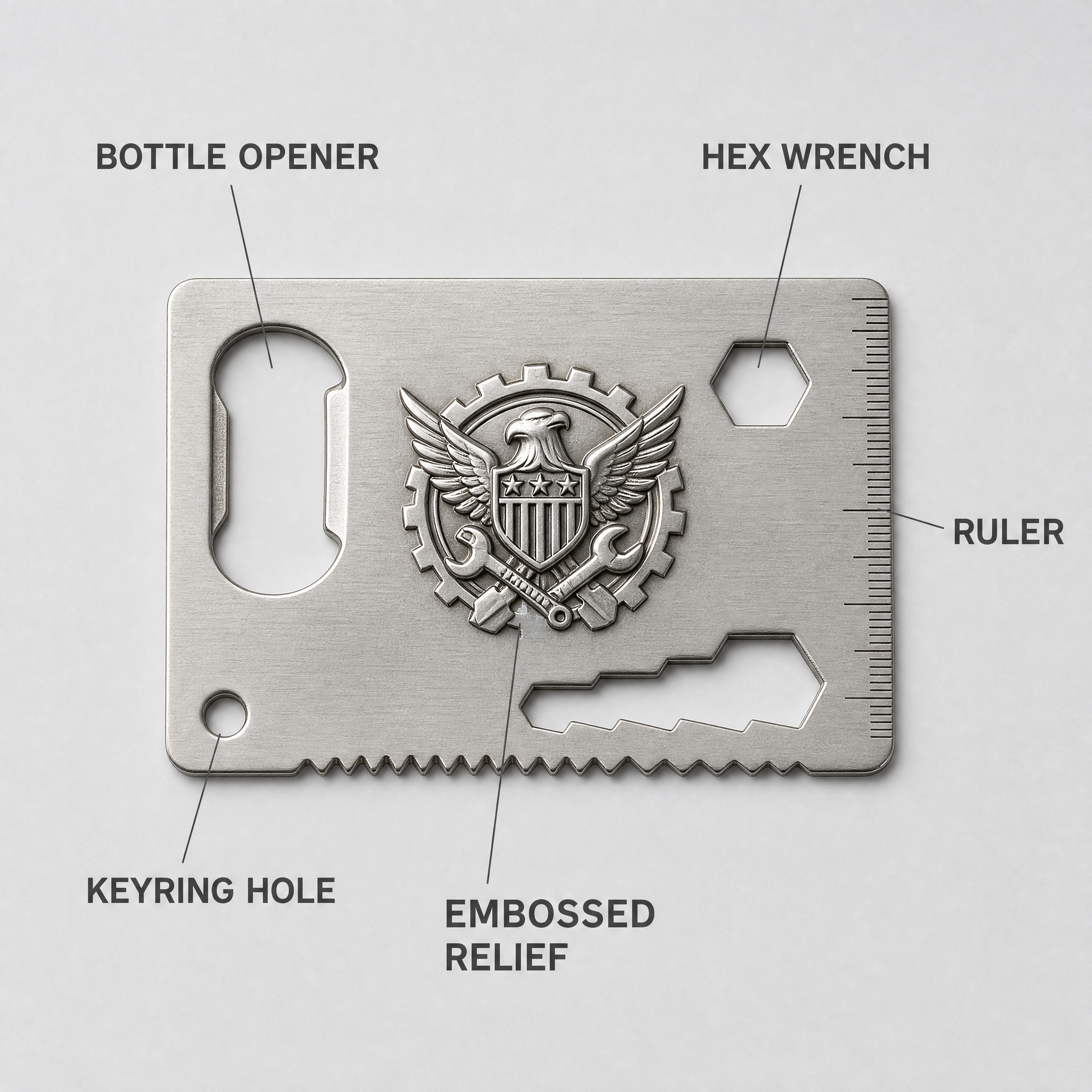 Custom Embossed Stainless Steel Credit Card Bottle Opener Multi-tool Wholesale