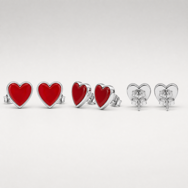 Custom Hard Enamel Heart Stud Earrings Stainless Steel Hypoallergenic Fashion Jewelry