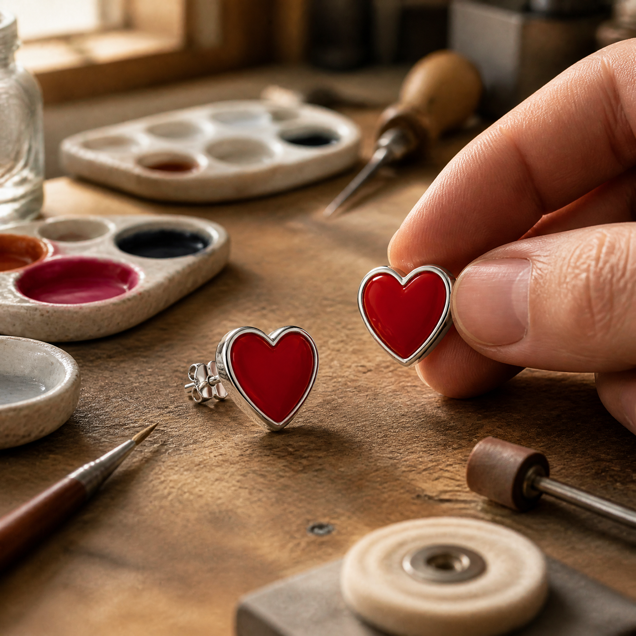 Custom Hard Enamel Heart Stud Earrings Stainless Steel Hypoallergenic Fashion Jewelry