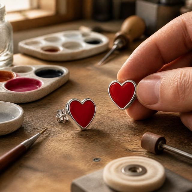 Custom Hard Enamel Heart Stud Earrings Stainless Steel Hypoallergenic Fashion Jewelry