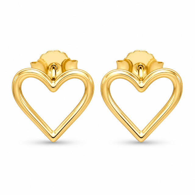 18K Gold Plated Heart Stud Earrings Stainless Steel Hypoallergenic Fashion Jewelry
