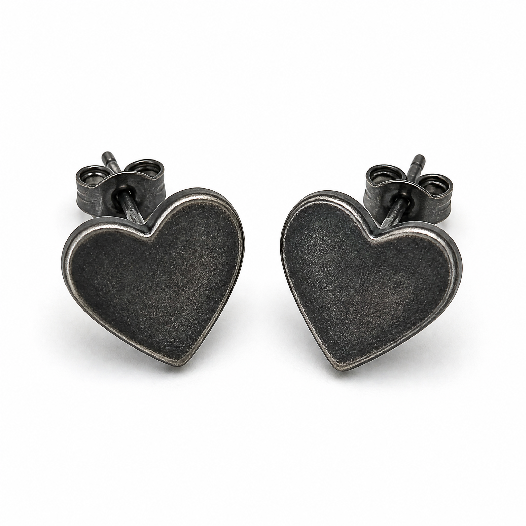PVD Plated Heart Stud Earrings Stainless Steel Gunmetal Hypoallergenic Fashion Jewelry