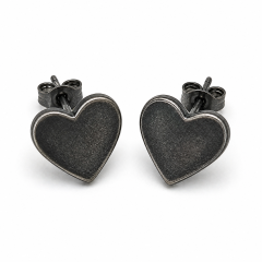 PVD Plated Heart Stud Earrings Stainless Steel Gunmetal Hypoallergenic Fashion Jewelry