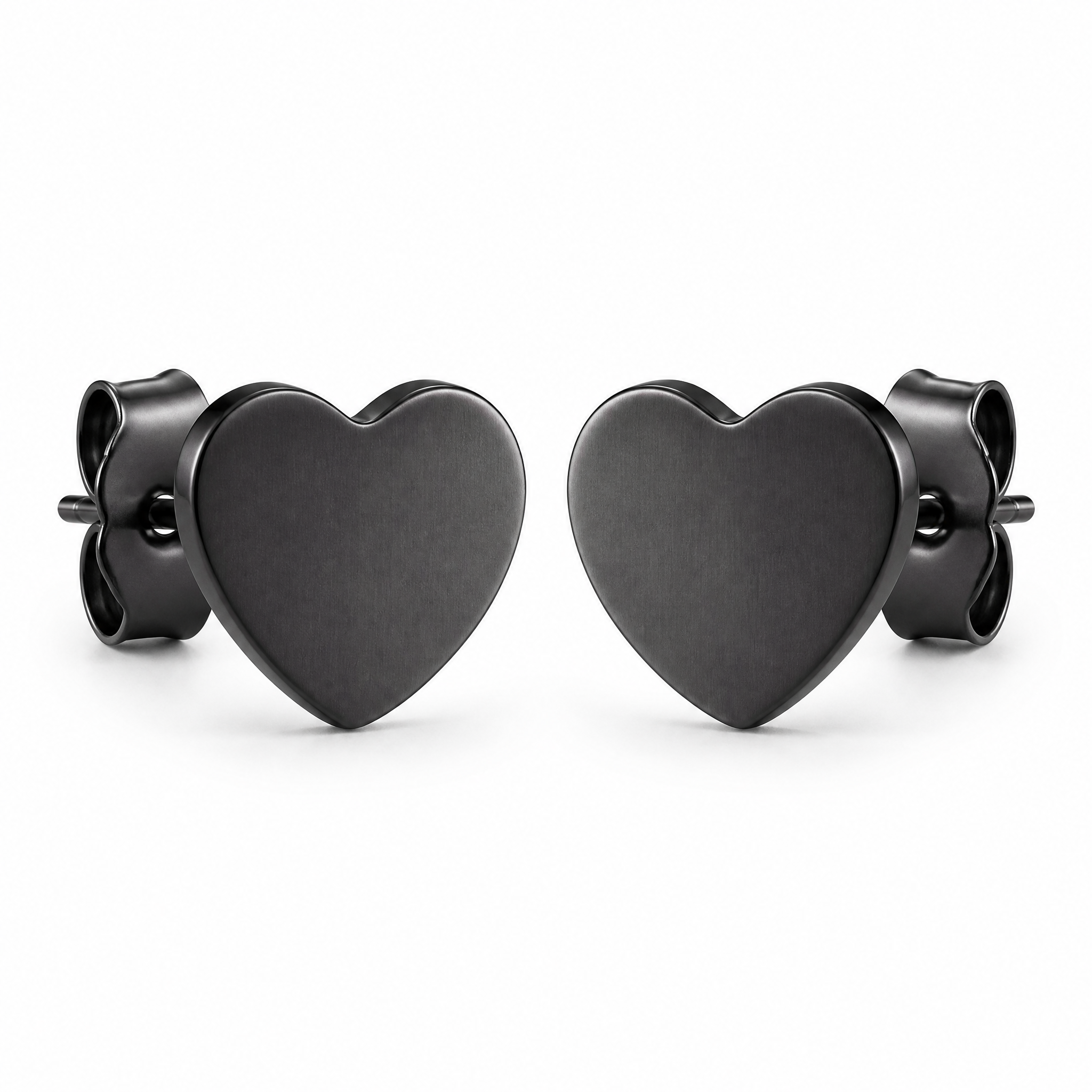 Oxidized Black Heart Stud Earrings Stainless Steel Antique Fashion Jewelry
