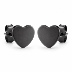 Oxidized Black Heart Stud Earrings Stainless Steel Antique Fashion Jewelry