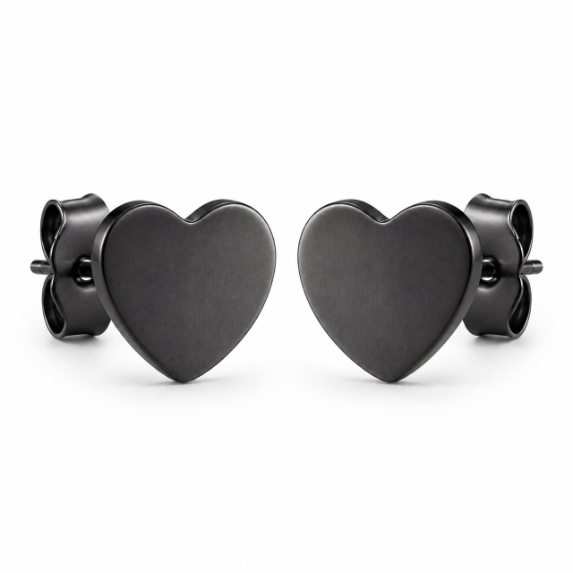 Oxidized Black Heart Stud Earrings Stainless Steel Antique Fashion Jewelry