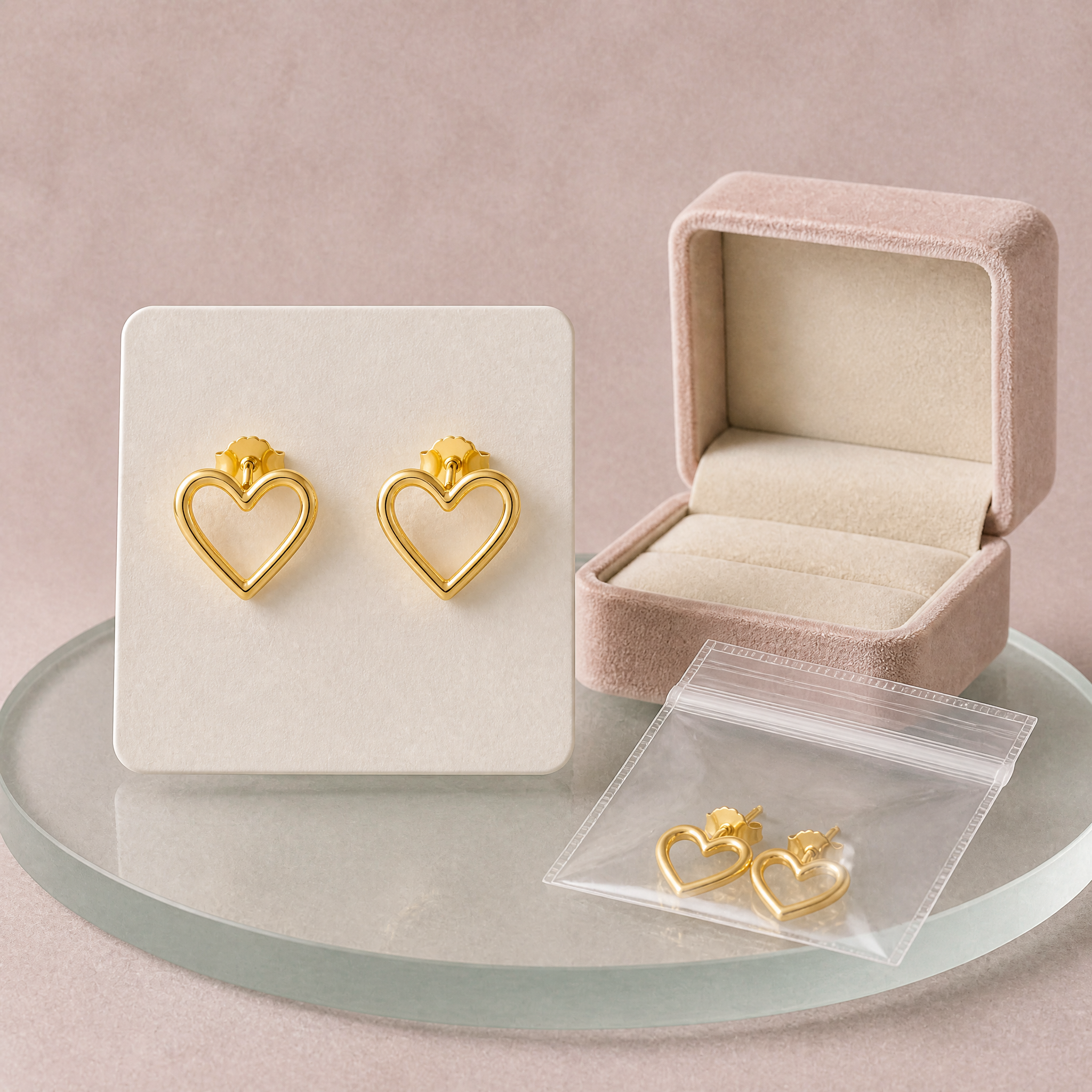 18K Gold Plated Heart Stud Earrings Stainless Steel Hypoallergenic Fashion Jewelry
