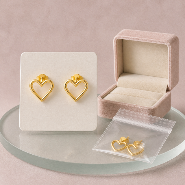 18K Gold Plated Heart Stud Earrings Stainless Steel Hypoallergenic Fashion Jewelry