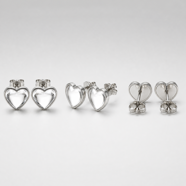 Epoxy Resin Heart Stud Earrings Stainless Steel 3D Domed Fashion Jewelry