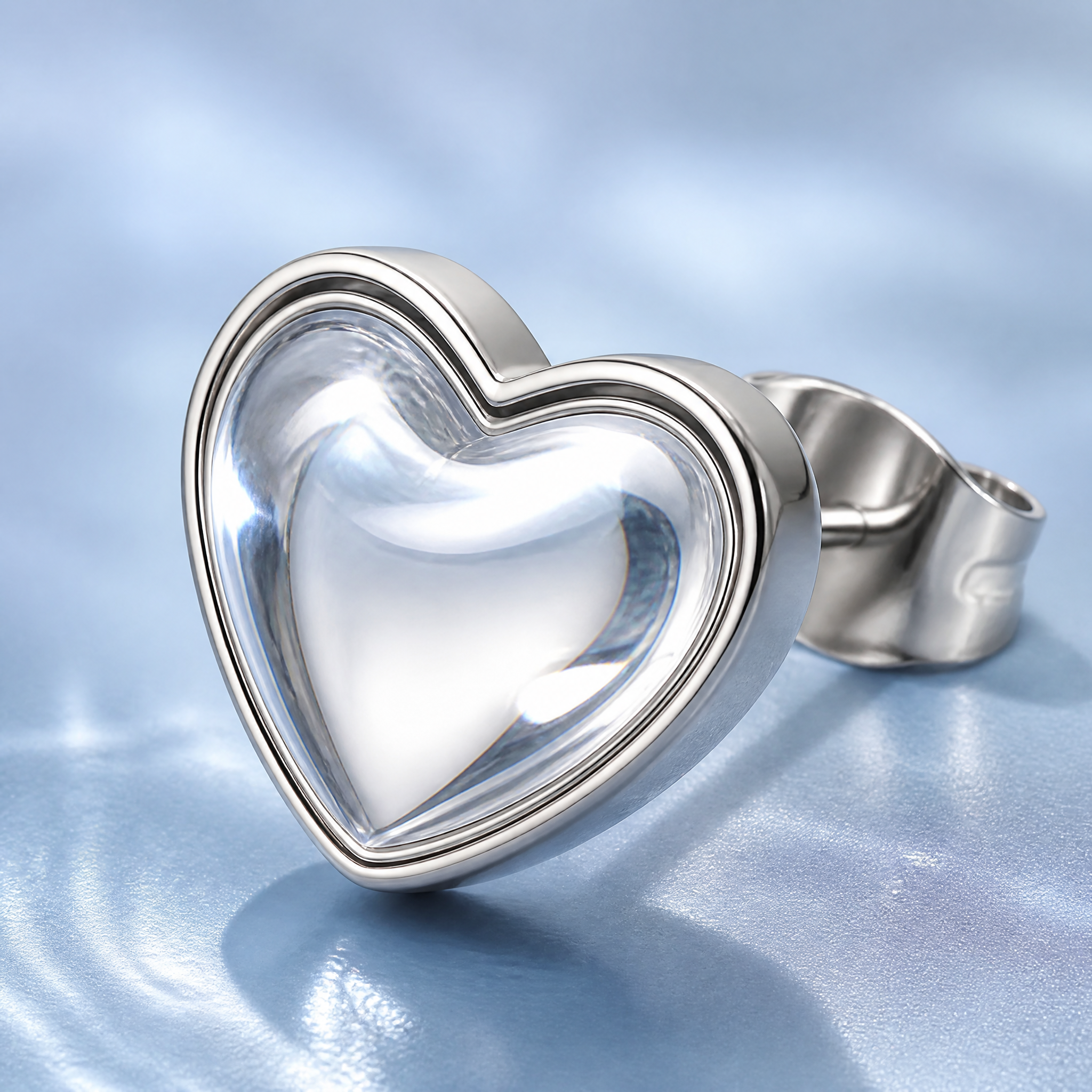 Epoxy Resin Heart Stud Earrings Stainless Steel 3D Domed Fashion Jewelry