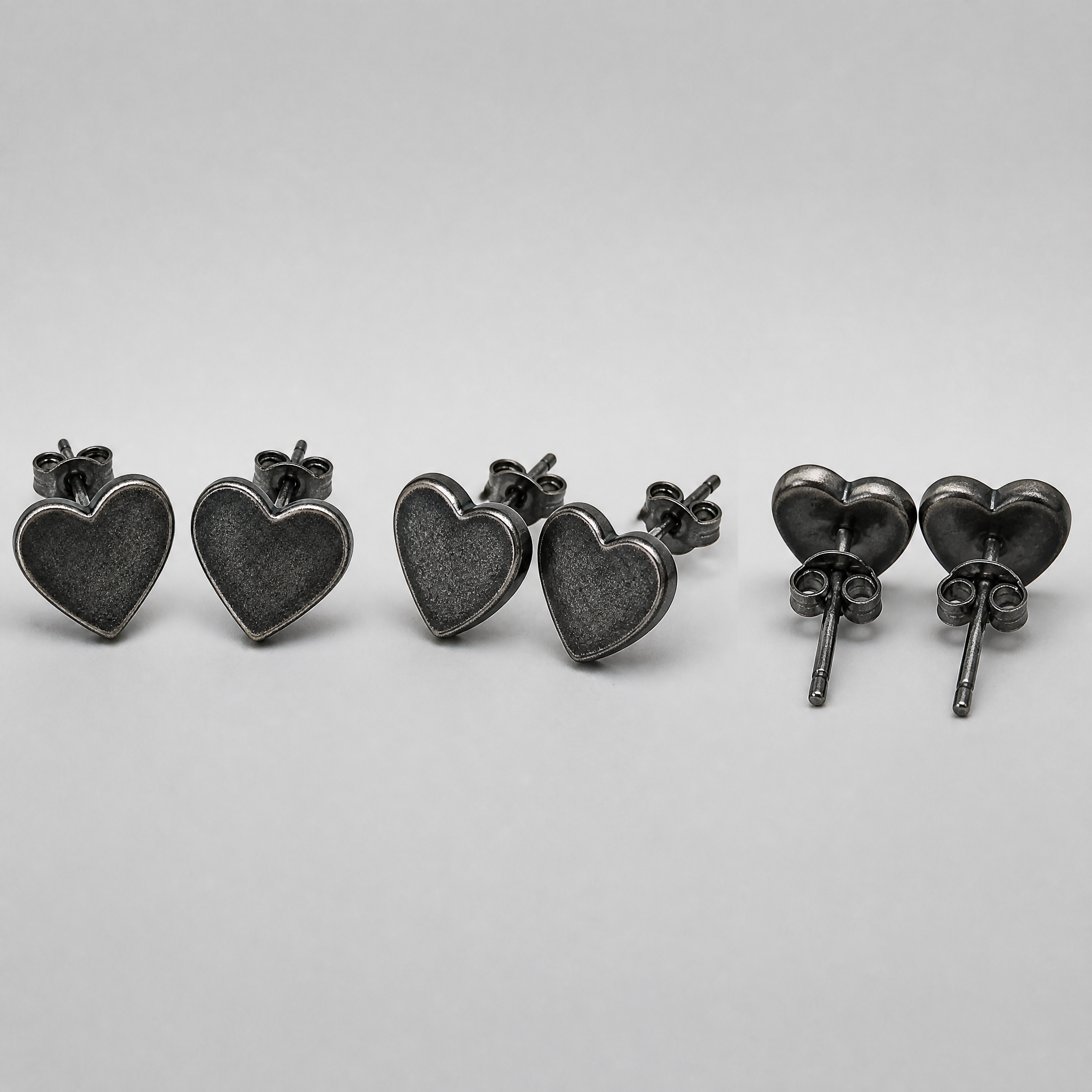 Oxidized Black Heart Stud Earrings Stainless Steel Antique Fashion Jewelry