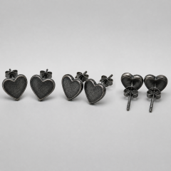 Oxidized Black Heart Stud Earrings Stainless Steel Antique Fashion Jewelry