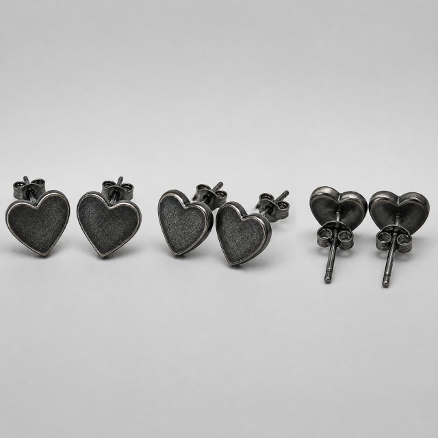 Oxidized Black Heart Stud Earrings Stainless Steel Antique Fashion Jewelry