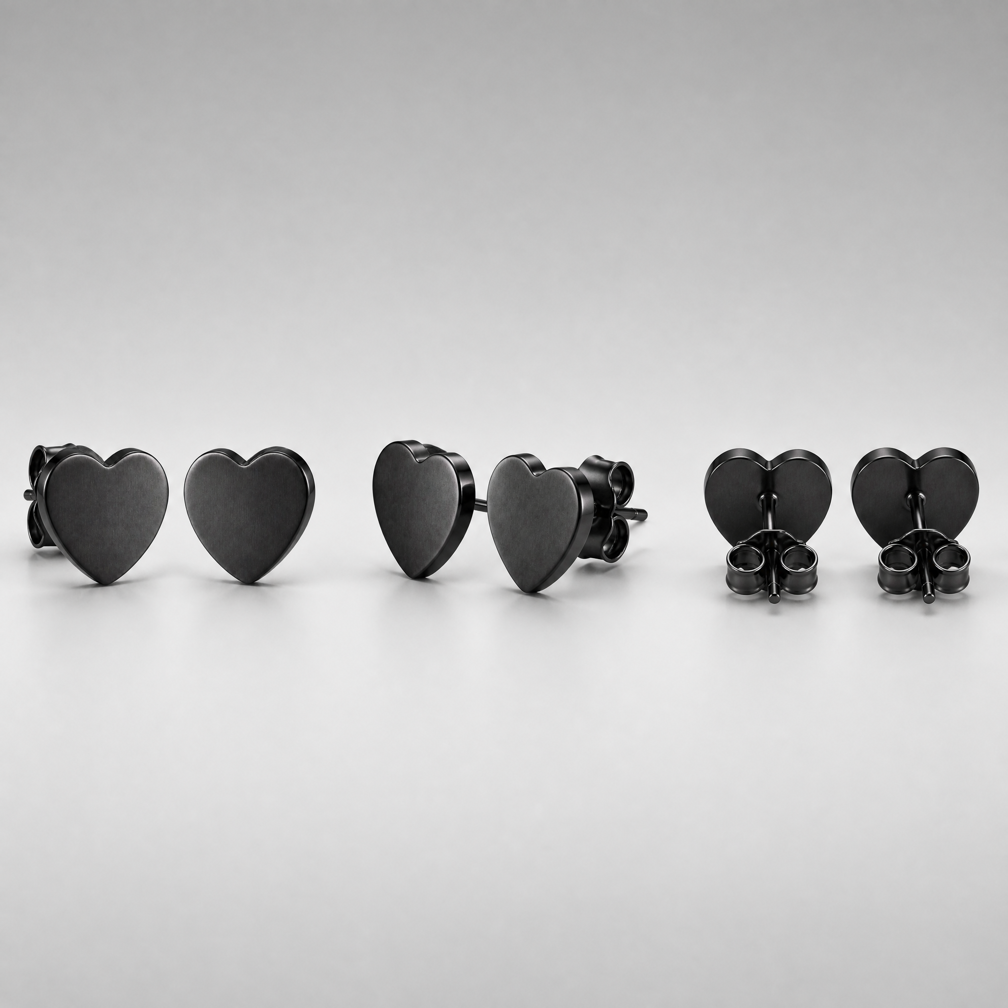PVD Plated Heart Stud Earrings Stainless Steel Gunmetal Hypoallergenic Fashion Jewelry