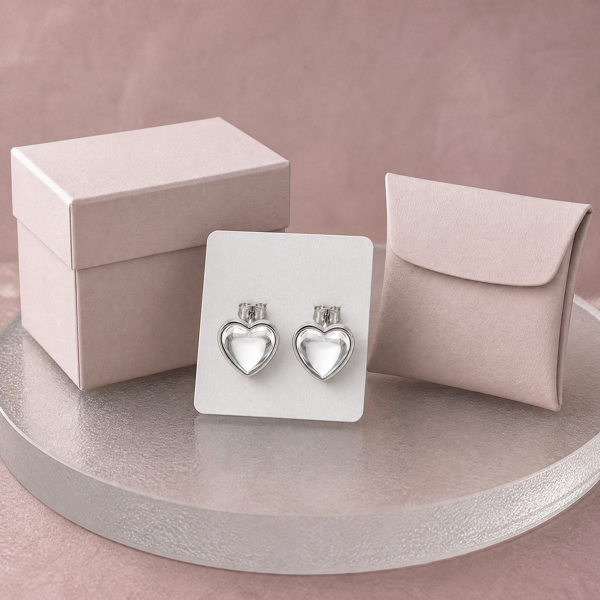 Epoxy Resin Heart Stud Earrings Stainless Steel 3D Domed Fashion Jewelry