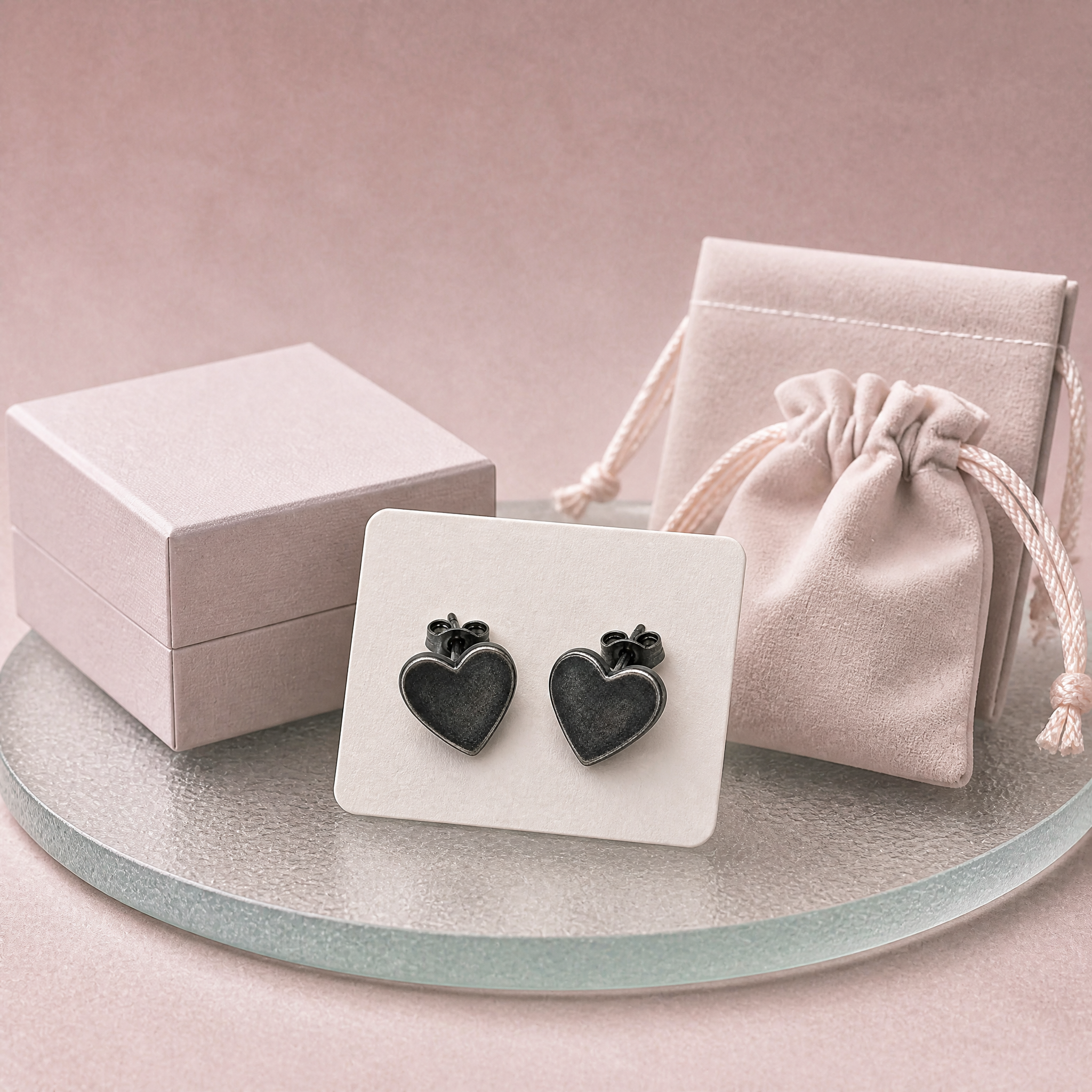 Oxidized Black Heart Stud Earrings Stainless Steel Antique Fashion Jewelry