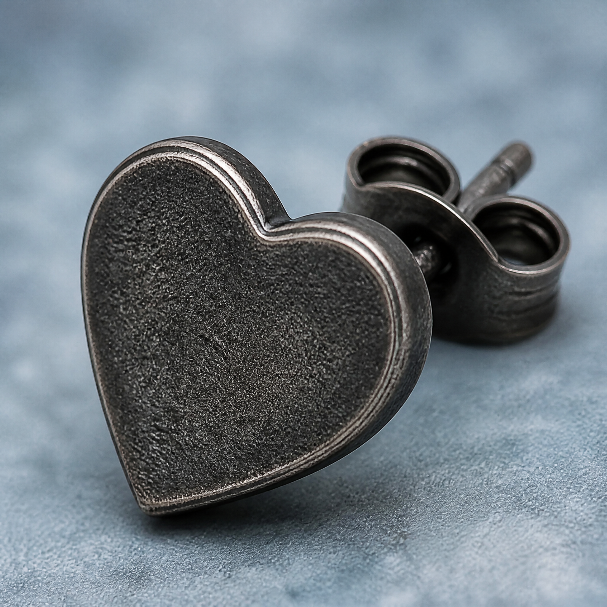 Oxidized Black Heart Stud Earrings Stainless Steel Antique Fashion Jewelry