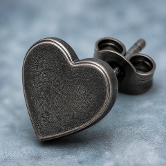 Oxidized Black Heart Stud Earrings Stainless Steel Antique Fashion Jewelry