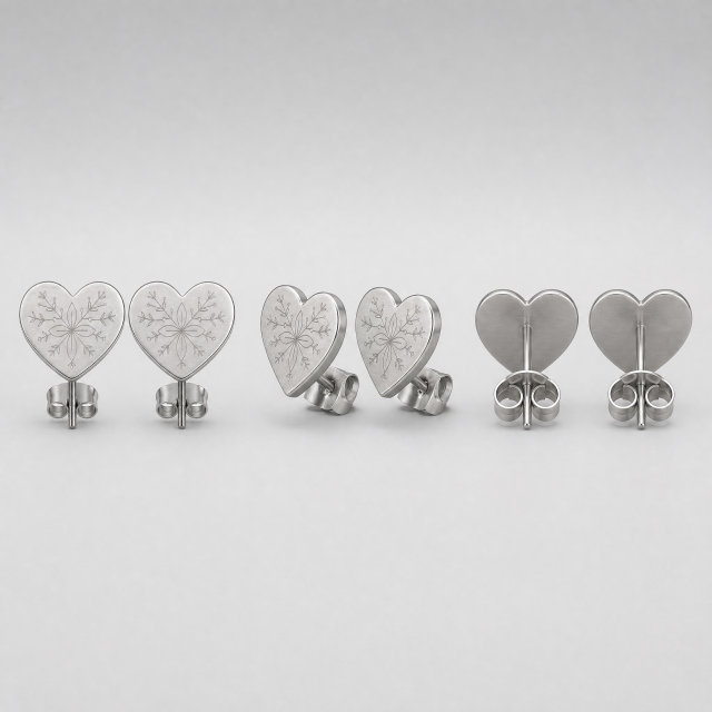 Oxidized Black Heart Stud Earrings Stainless Steel Antique Fashion Jewelry