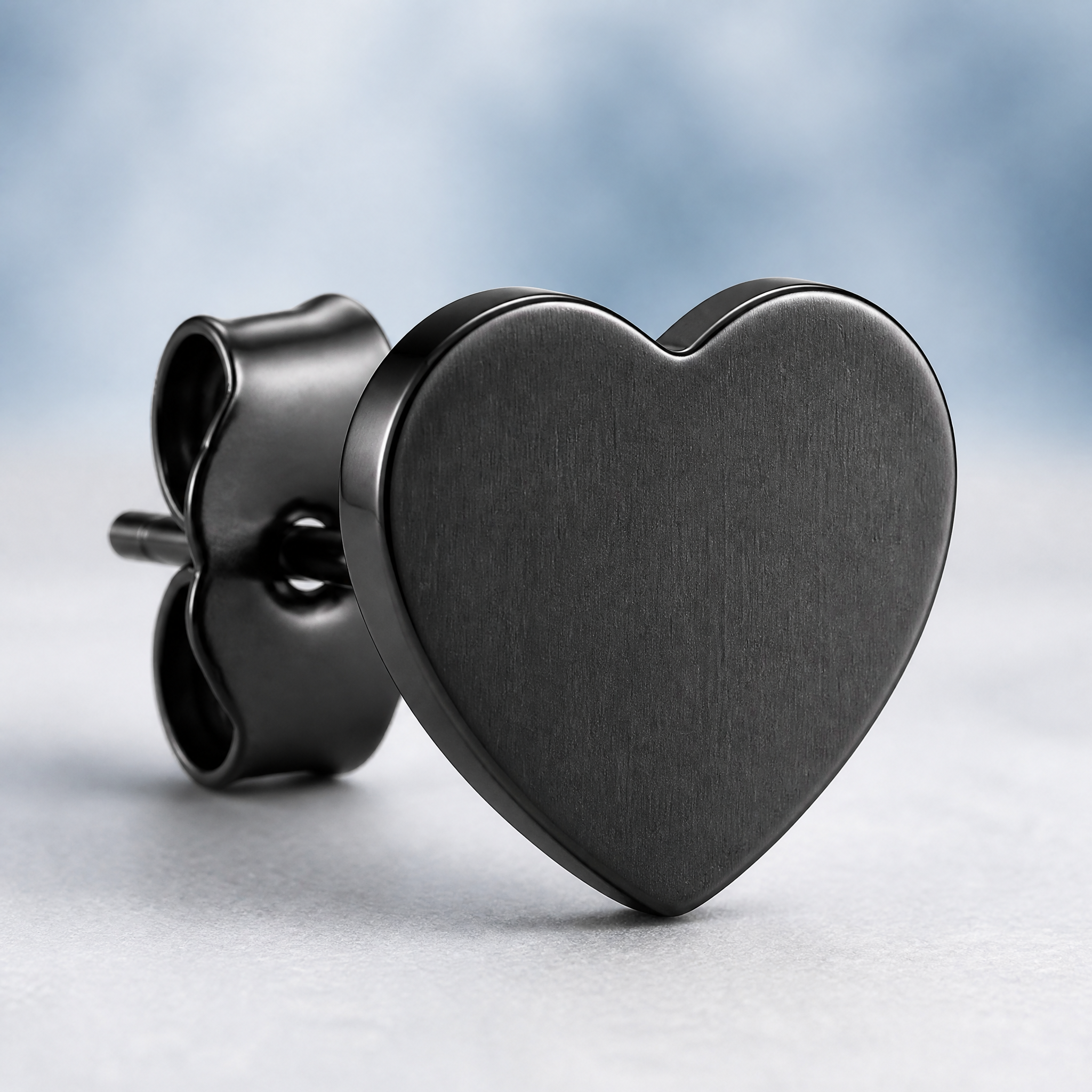 PVD Plated Heart Stud Earrings Stainless Steel Gunmetal Hypoallergenic Fashion Jewelry